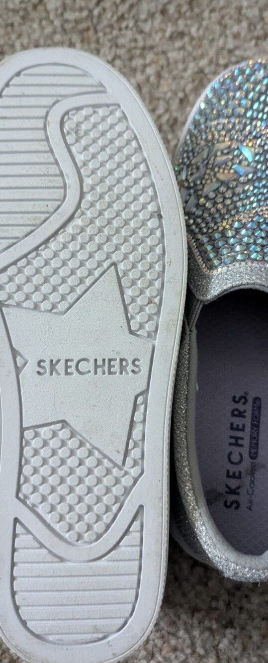 Skechers Silver Glitter Slip-Ons with Iridescent Gem Accents - Picture 2 of 3